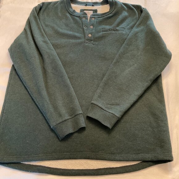 LL Bean Men's 2XLT Fleece Henley Katahdin Iron Works Green - Picture 2 of 9